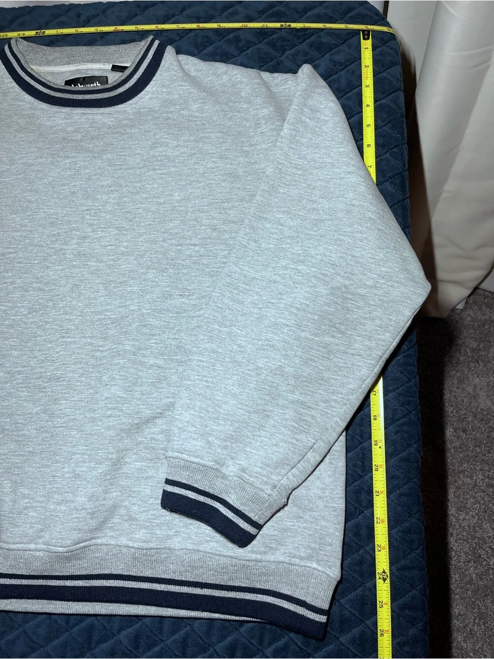 Vintage Golf Ashworth Light Gray Crewneck Sweater with Navy Stripe Trim